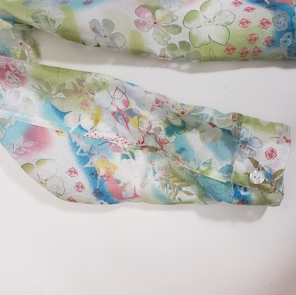 Pastel Floral Print Sheer Shacket Sz M Fairy Y2K Full Zip Cover Up Shirt Jacket - Picture 7 of 10